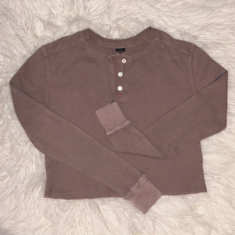 ❄️Wild Fable - Long Sleeved Boxy Waffle Henley Shirt